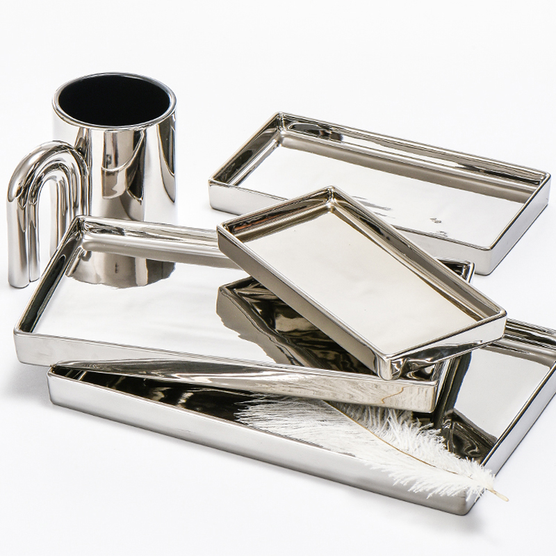 Luxus-Keramik schalen aus verzinktem Silber, rechteckige Schmuck ablagen, moderne Wohnkultur und Spiegel Ich bin Wohnzimmer dekor