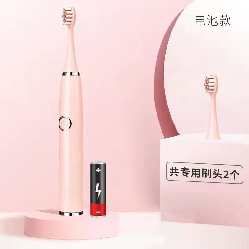 Electric toothbrush ultrasonic USB charger rechargeable waterproof soft toothbrush replaceable brush head set: Pink 2 brushes