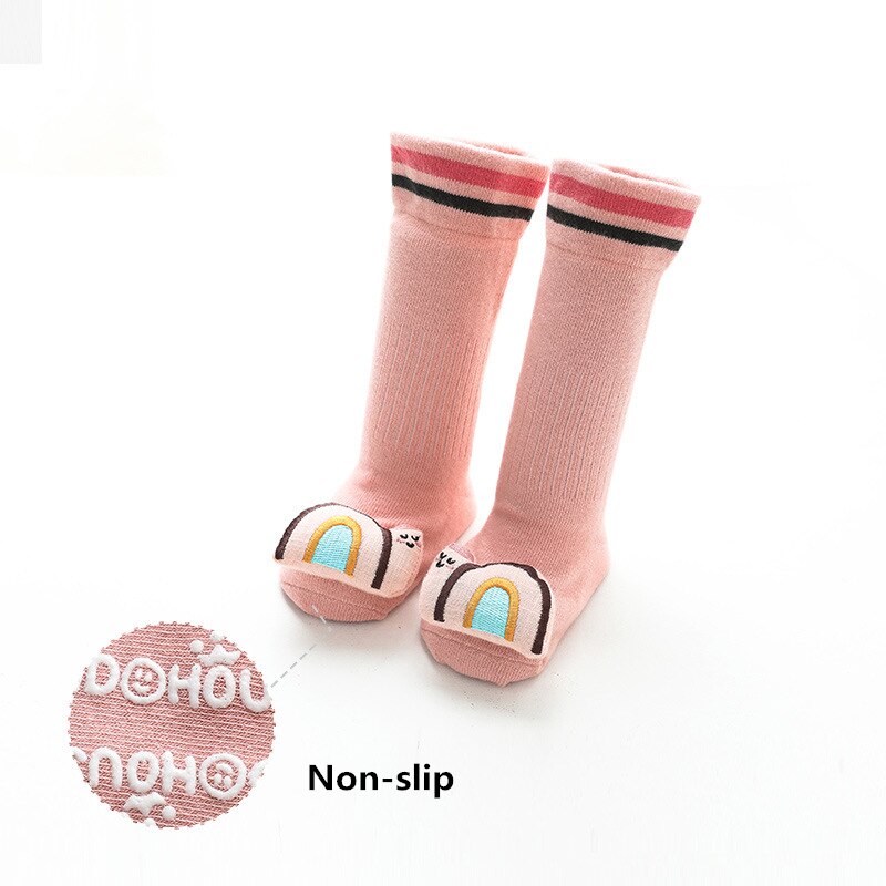Herfst Winter Baby Jongens Meisjes Sokken Katoen Rubberen Anti-Slip Vloer Sokken Baby Kids Kniekousen Baby Warm thuis Schoenen: Roze / 6-12 months