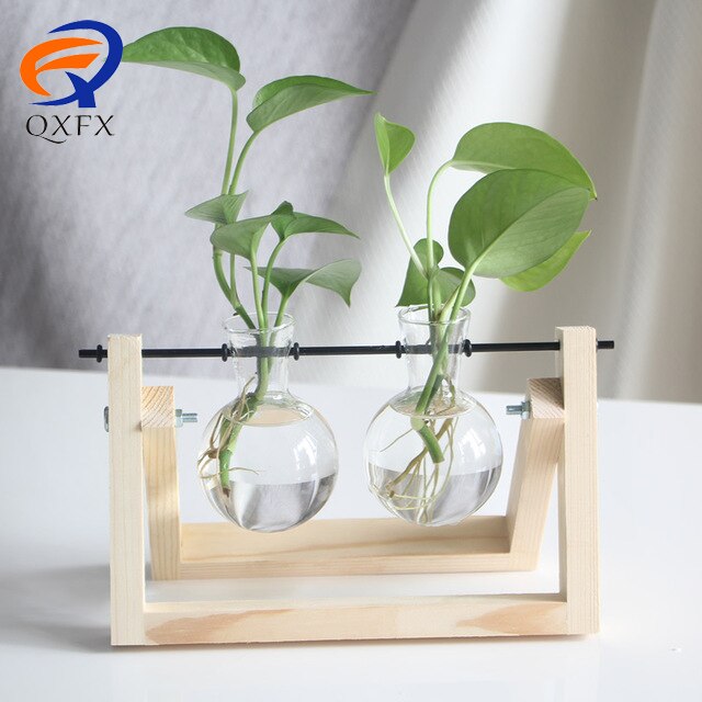 Plante terrarium med træstativ luftplanter pære glasvase metal drejeboks til hydroponics dekoration af hjemmekontoret: Retro stil 2