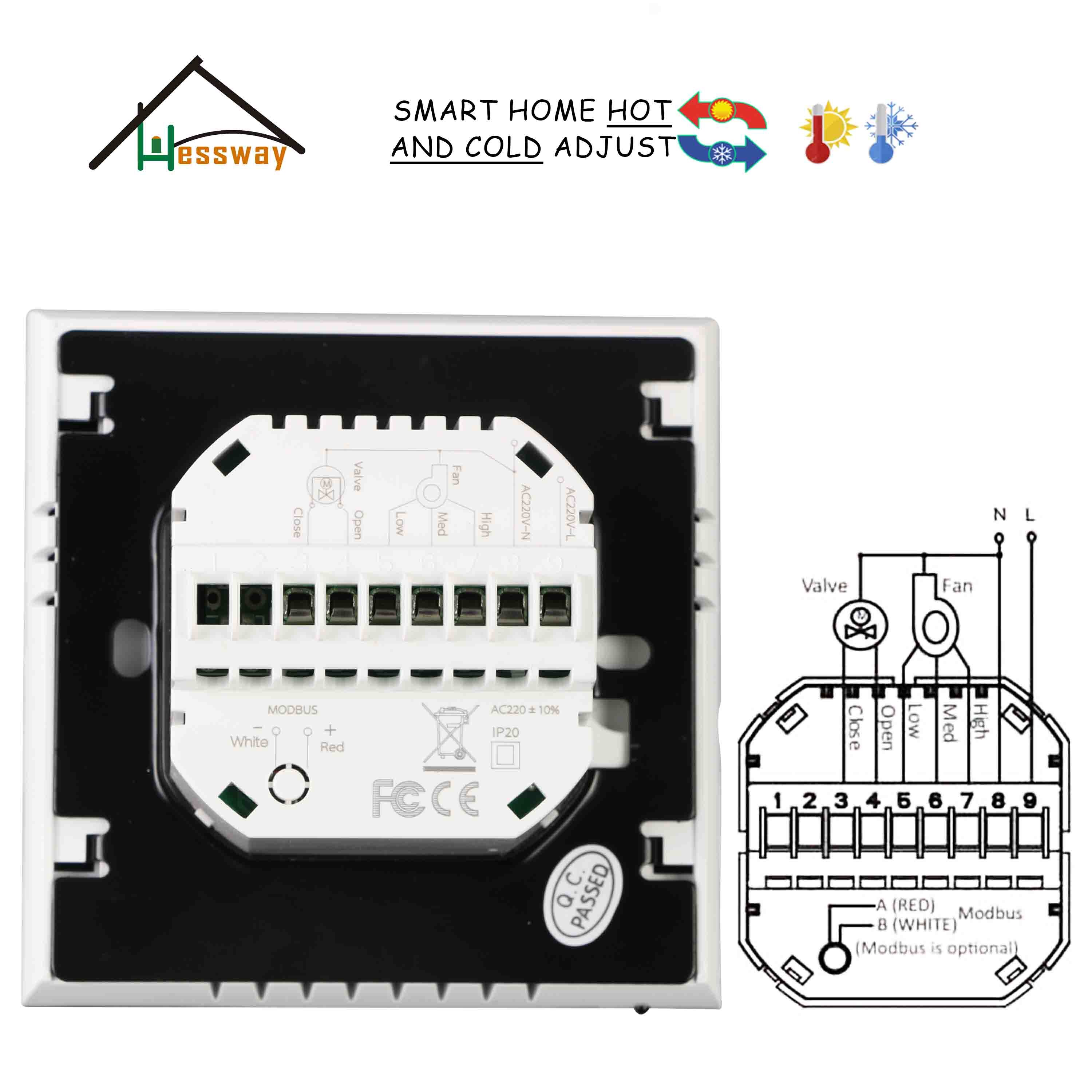 HESSWAY touch screen digital FCU thermostat for air conditioner 2p/4p