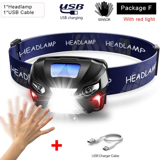 LED Scheinwerfer Motion Sensor Scheinwerfer USB Aufladbare Wasserdichte Scheinwerfer Scheinwerfer Camping Kopf Vorder Licht mit Batterie: package F