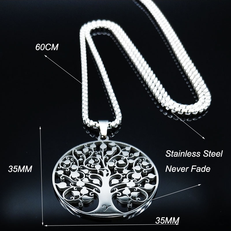 Di modo Albero della Vita Collana In Acciaio Inox per Le Donne di Colore Argento Collane Gioielli acero inoxidable joyeria mujer N11S01