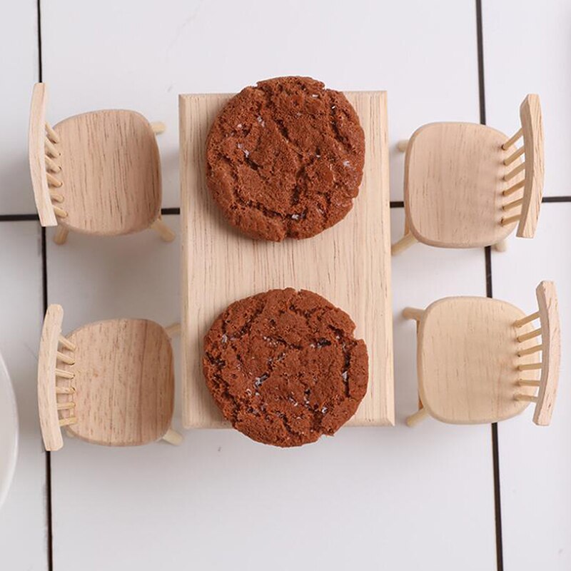 1/12 Miniature Dollhouse Furniture Wooden Dining Table Chair Simulation Toy