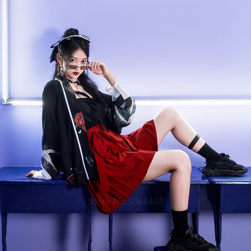 Chinese Traditional Costumes for Women Dress Girl Cardigan Flower Print Japanese China Folk Dance Costume Performance