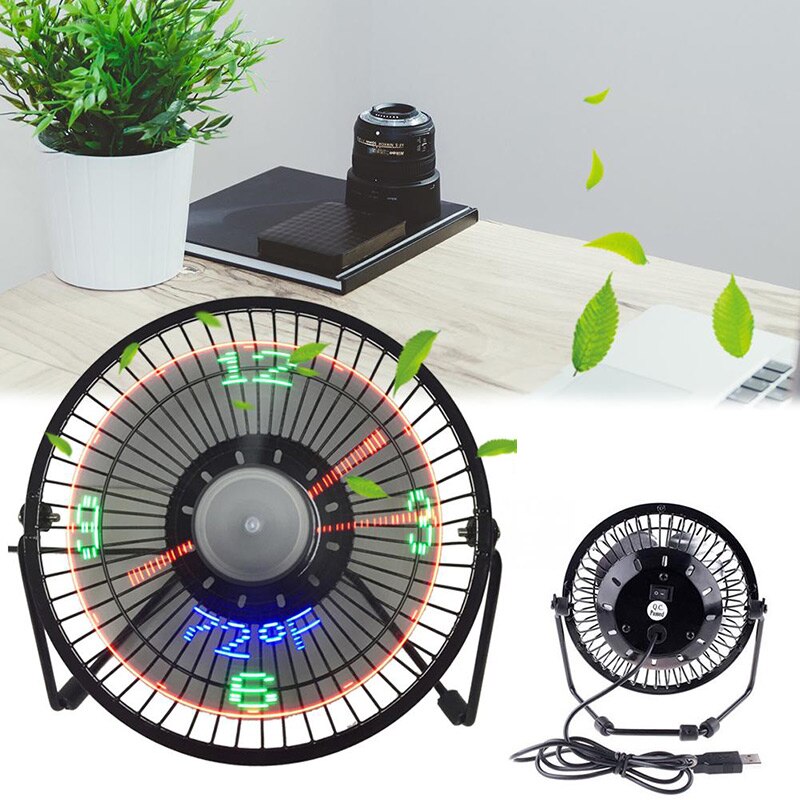 USB LED Clock Mini Fan With Real Time Temperature Display Desktop 360 Cooling Fans for Home Office