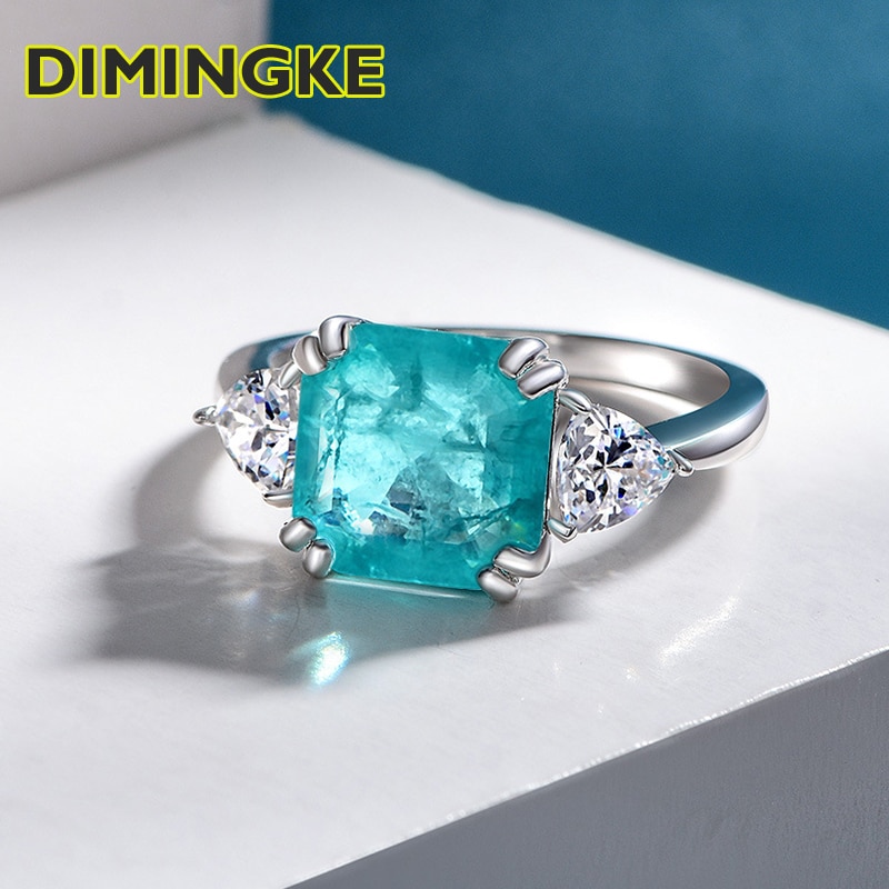 10*10Mm Vierkante Natuurlijke Paraiba Toermalijn Ring S925 Sterling Zilver Hoge Sieraden Party Vrouw