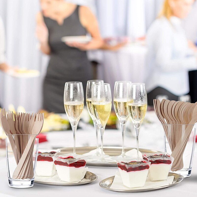 300 stk engangs bestiksæt i træ dessertskeer knive gafler spisebordsservice til bryllupsfødselsdagsfest bordartikler