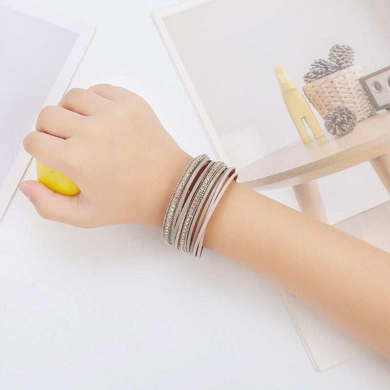 Vonnor flerlags armbånd i skinn til wmoen magnetlås brede armbånd og armbånd smykker