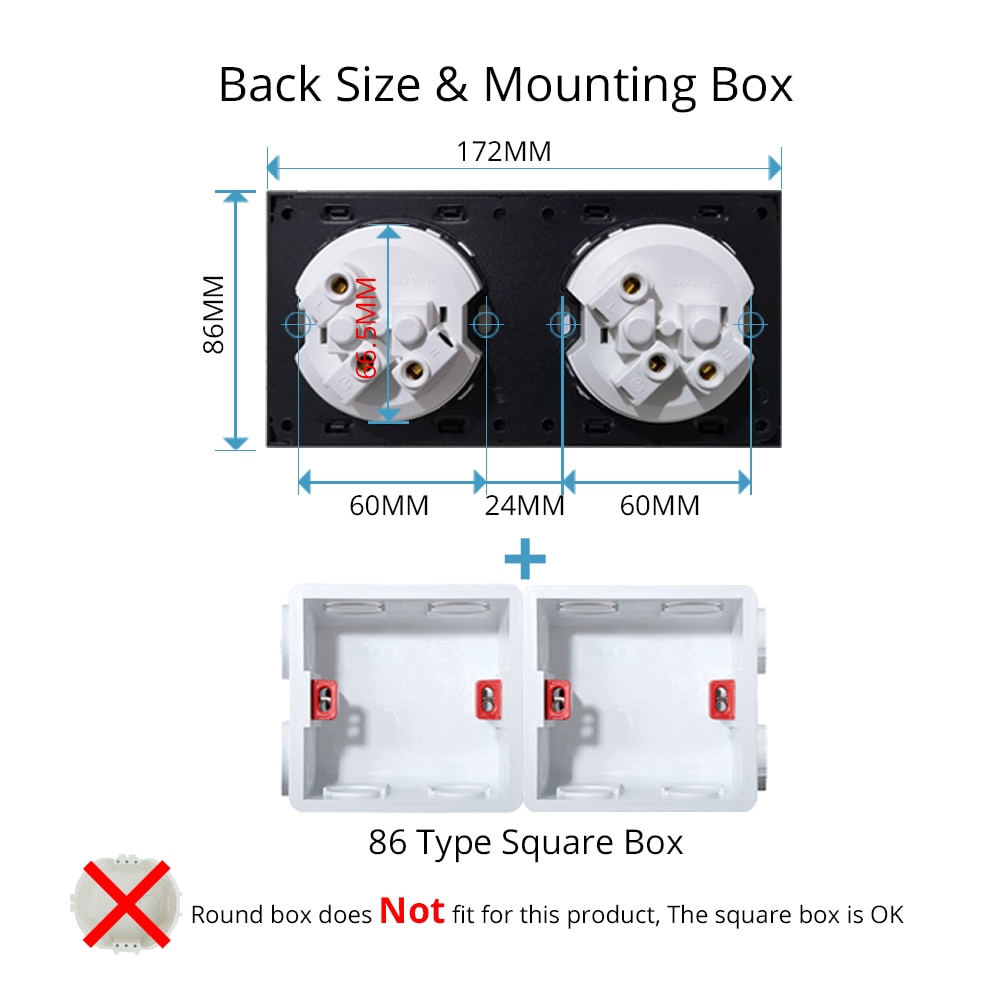 Wallpad EU German Socket With TV DATA Ethernet RJ45 Crystal Tempered Pure Black Glass Panel Wall Power Socket Outlet