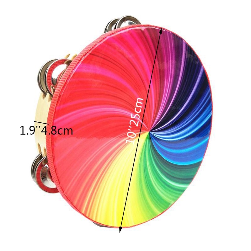 10-Inch Percussion Instrument Double-Row Color Tambourine Rainbow Tambourine Performance Hand-Cranked Instrumental Props