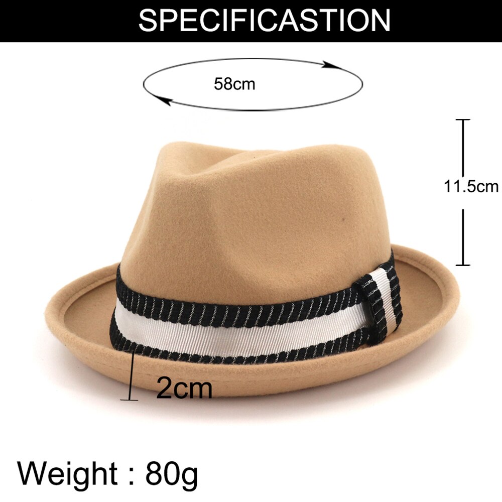Chapeau fedora en laine marron pour homme et femme, style vintage, style royal, avec nœud carré, collection hiver