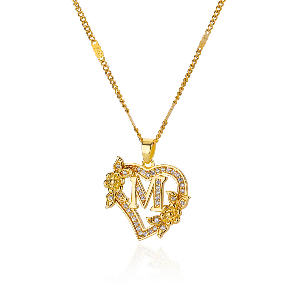Collares con letras iniciales de corazón para mujer, cadena de acero inoxidable de Color dorado, colgante del alfabeto de A-Z, de joyería de cumpleaños: Color oro puro