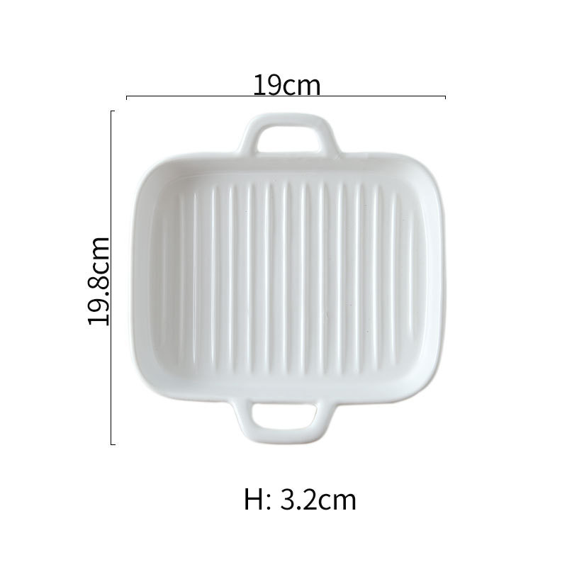 Nordic Solid Rectangle Ceramic Dinner Plate Double Ears Heat Resistant Porcelain Cheese Baking Plate Steak Sushi Fruit Tray: Square White