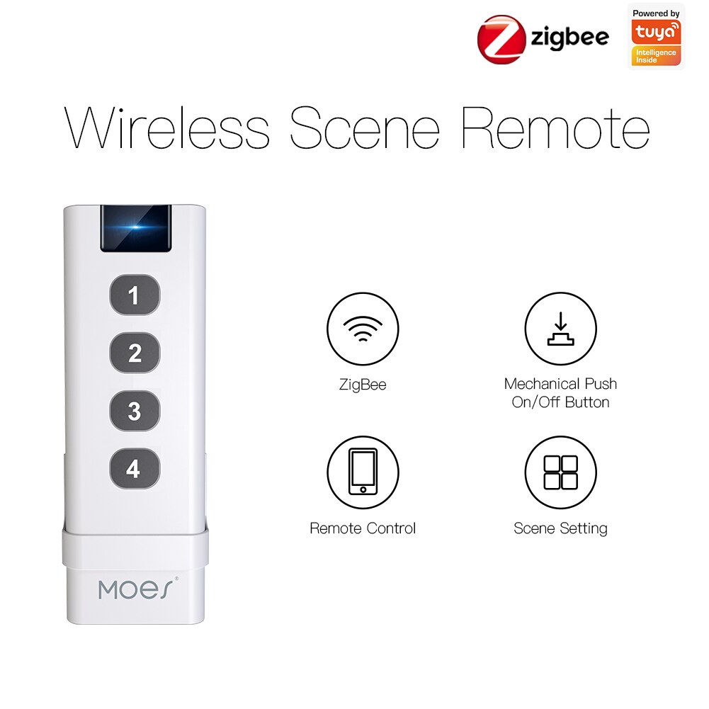 Moes ZigBee smart house Wireless Scene Switch 4 Gang Remote Portable Tuya Zigbee Hub Required No limit to Control Devices