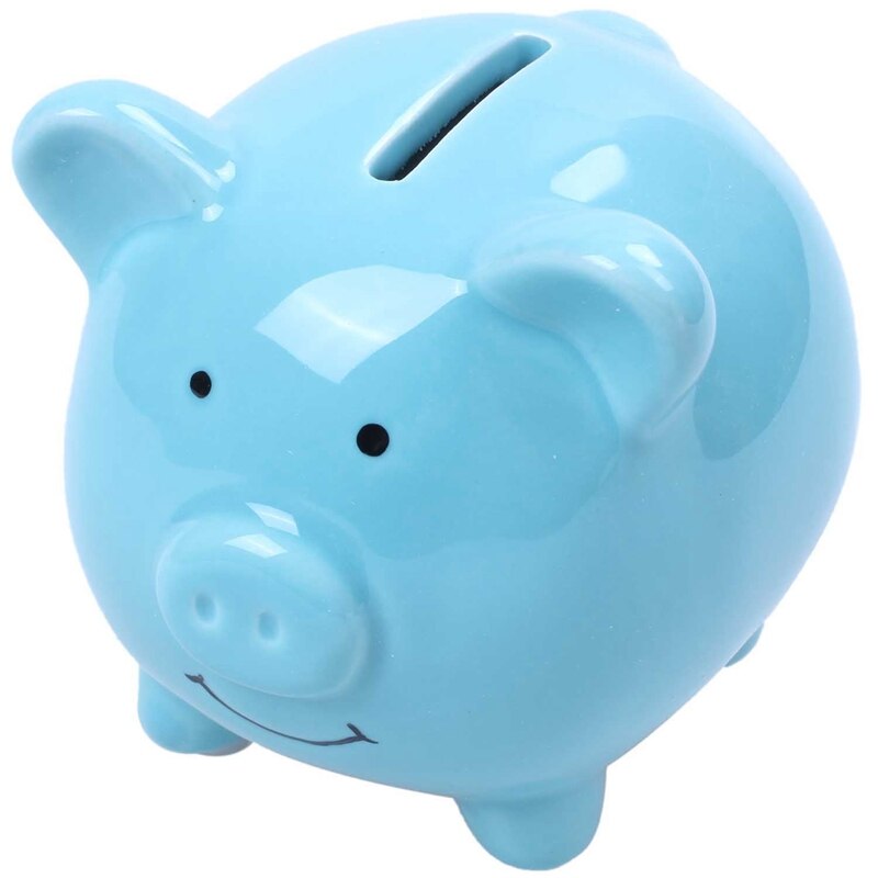 Piggy Banks for Kids, Ceramic Material, Cute Pig for Decoration, Baby Nursery (Blue)