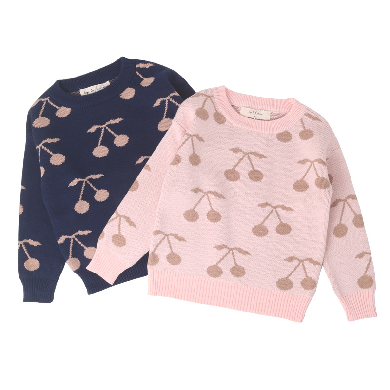BP Style cerise modèle rose et bleu pull haut pour bébé fille enfants cerise tricoté pull chemise