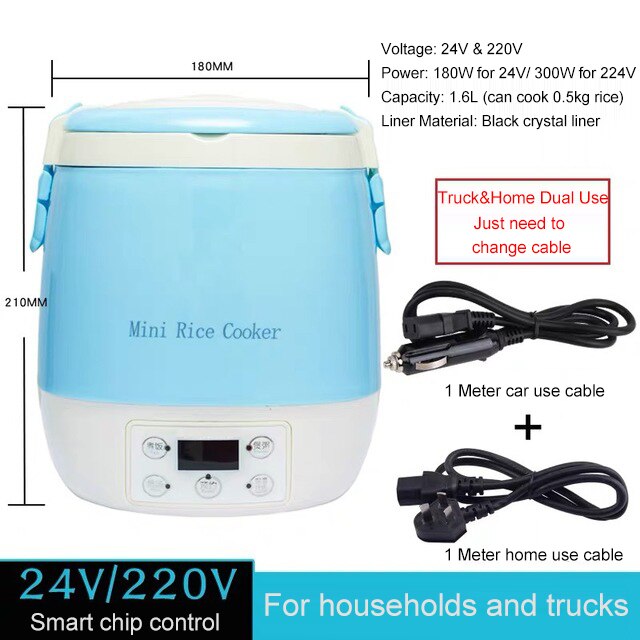 DMWD-Mini olla arrocera eléctrica para uso en coche, vaporera de alimentos, huevos, sopa, gachas, máquina de cocina, fiambrera con calefacción, 1.6L, 12V, 24V: 12V and 110V use B