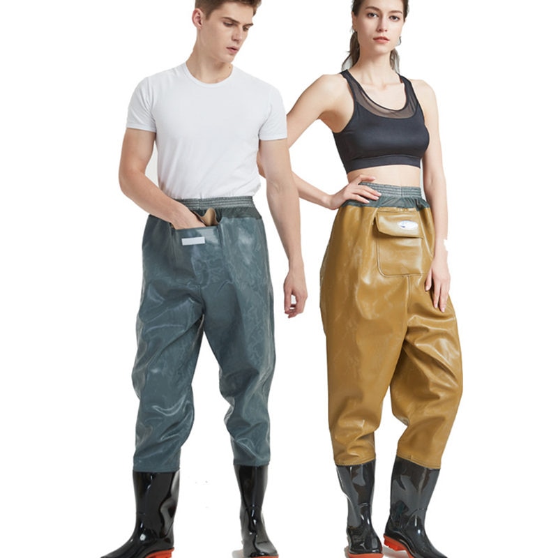 Højspring 0.55mm udendørs fiske waders støvler pvc vandtæt strikket stof mesh talje åndbare jagt fiskeri waders bukser