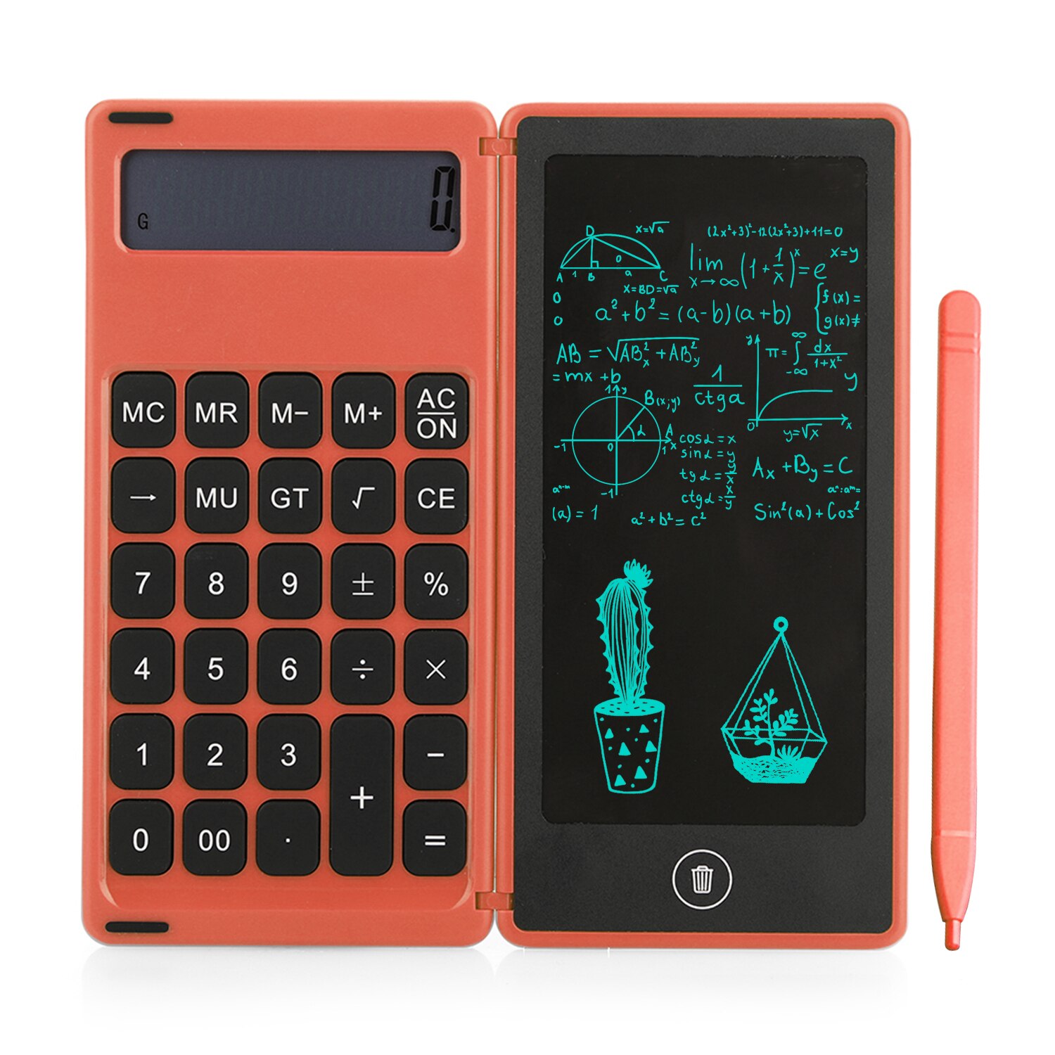 12 dígitos de exibição com caneta stylus placa desenho calculadora dobrável 6 Polegada lcd escrita tablet digital desenho almofada: Laranja