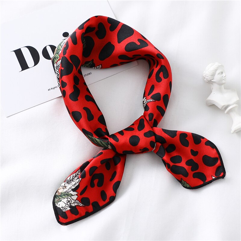 Women Small Satin Silk Scarf Square Print Wrap Foulard Femme Handkerchief Bandana Neck Hair Skinny Tie Scarves Shawls XC: FX-118