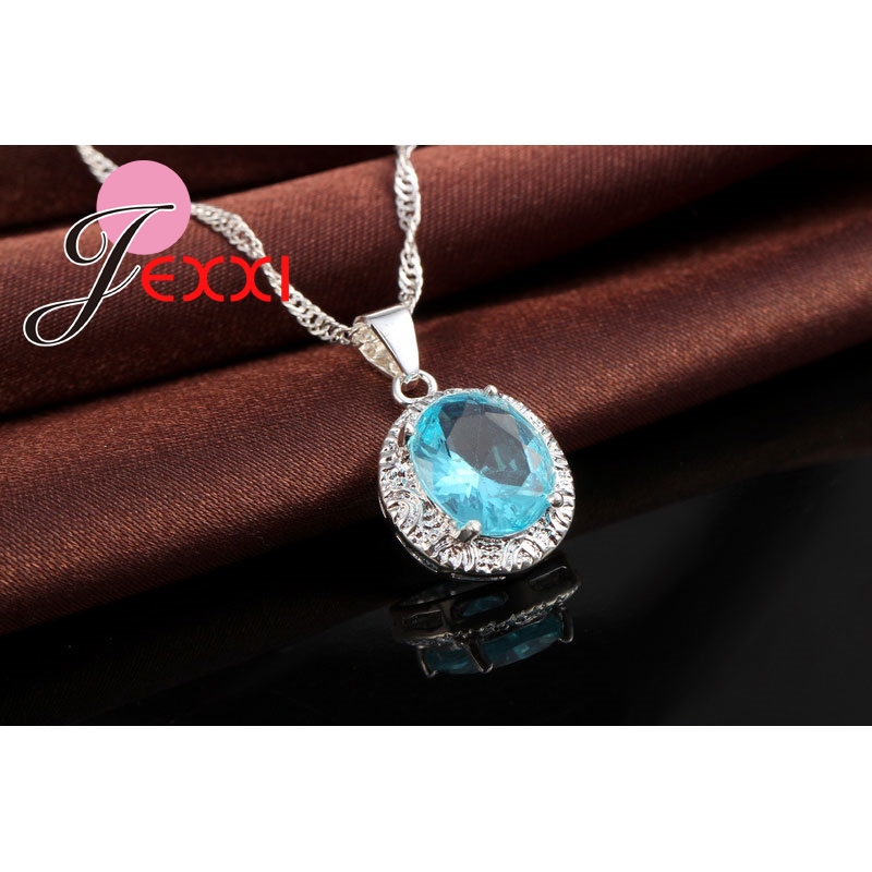 Luxury Pendant Necklace Earring Ring Jewelry Sets 925 Sterling Silver Crystal Wedding Engagment Set For Women