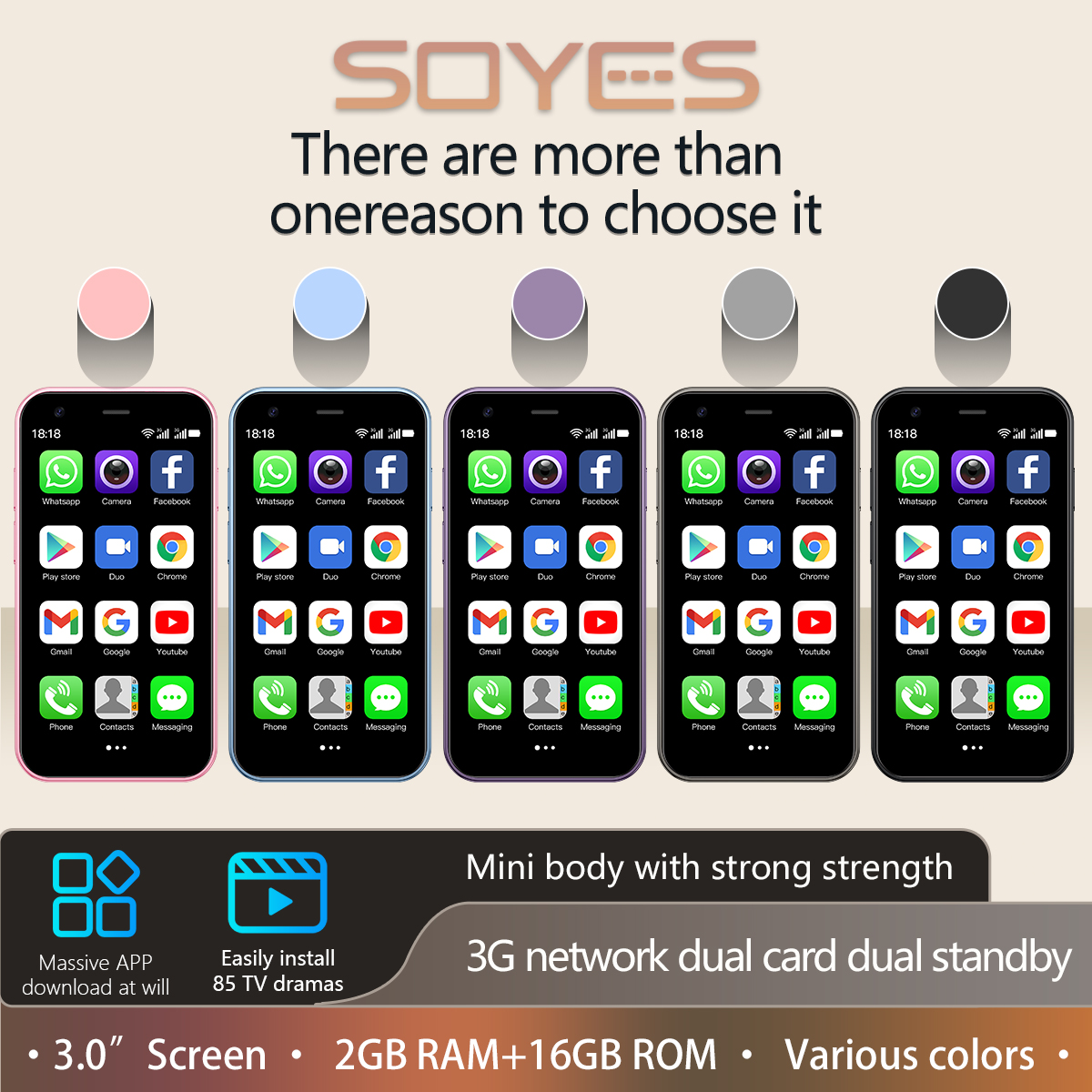 Xs15 mini-smartphones met een klein scherm van 3- inch, ondersteunen positionering, , 3g,  all-netcom, draagbaar voor op reis.