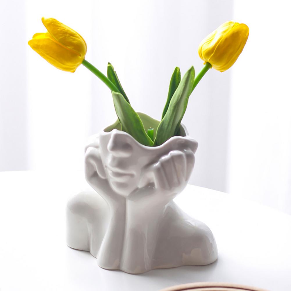 Ceramic Human Face Flower Vase Art Creatrive Sculpture Human Head Abstract Plant Flower Pot Home Decor Arrangement