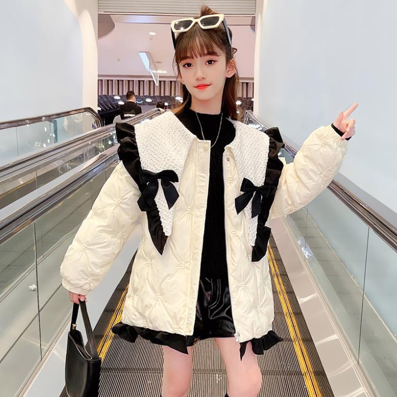 Baby girl cotton jacket winter cute bow patchwork outfit children Korean style clothes teenage cotton coats 6-16Y wz514