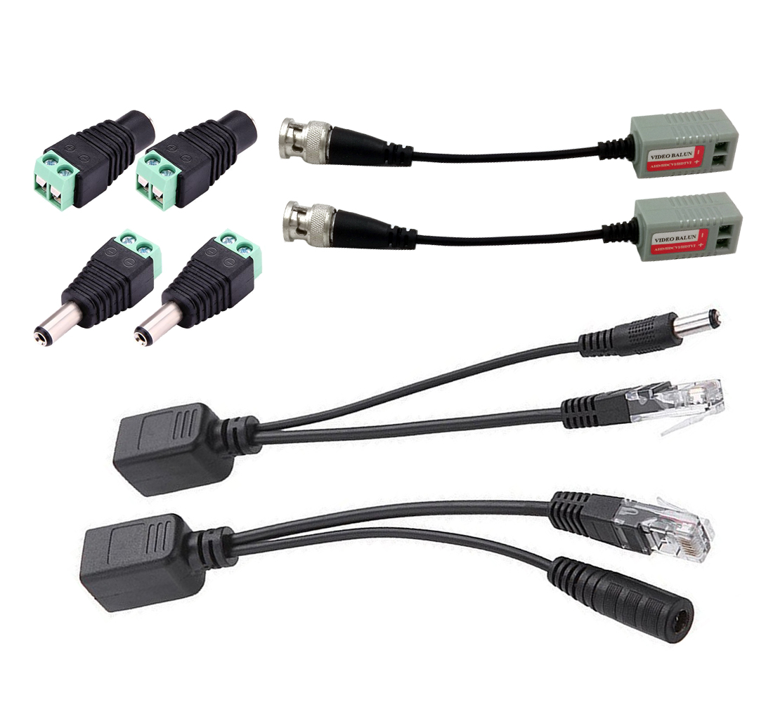 12V DC Man Vrouw Plug Connector CCTV Power Kabel 2.1x5.5mm + BNC Video Balun + Ethernet poE Adapter RJ45 Injector Splitter