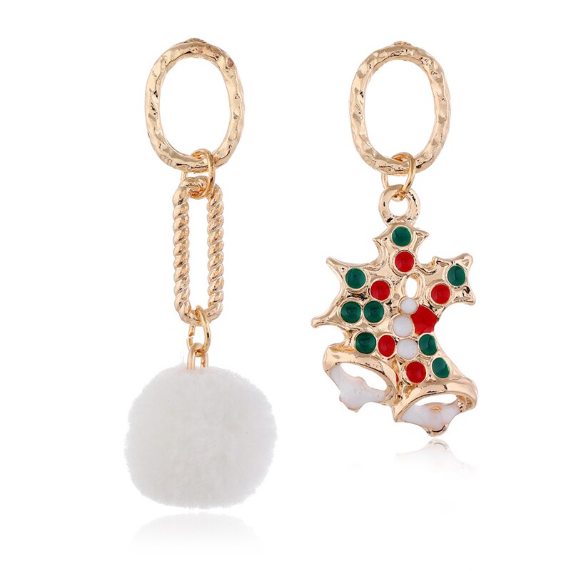 Asymétrique père noël longues boucles d'oreilles pour les femmes or jaune couleur boule ronde boucles d'oreilles bijoux de noël: 1