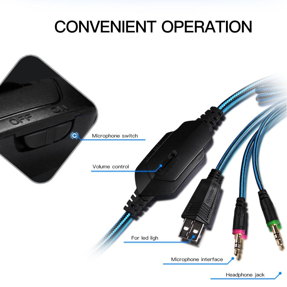 KOTION ELKE Hoofdband G2000 Pro Over-ear Gaming Headset voor PC Gamer Computer Tablet PS4 Gaming Hoofdtelefoon met Microfoon LED Licht