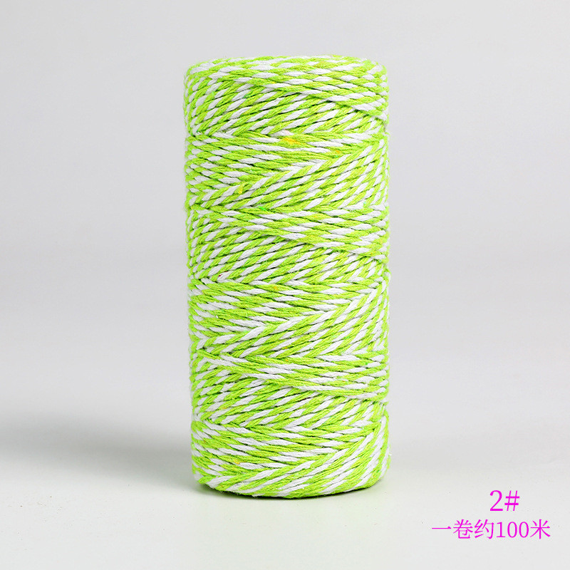 Cuerda de algodón de doble color para manualidades, Material de embalaje hecho a mano, hilo de algodón blanco y negro decorativo, cordón de costura trenzado de 2mm, 100m: Light Green