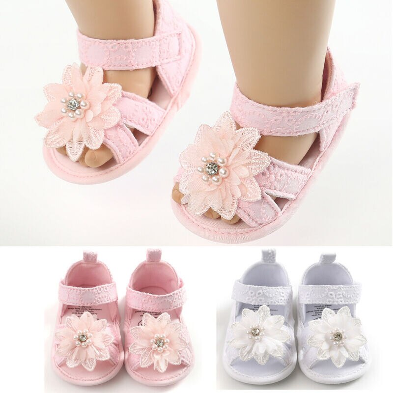 Casual Children Kids Shoes Toddler Baby Girls Lace Beads Floral Summer Sandal Cotton Princess Shoes
