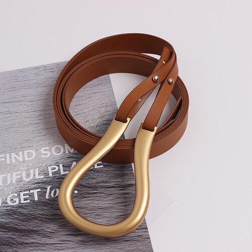 XITAO Vrouwen Mode Riemen Metalen Gebogen Grote Hoefijzer Gesp Geïmporteerd Microfiber Leer Dubbele Riem Toevallige Riemen DMY1859: camel   DMY1859