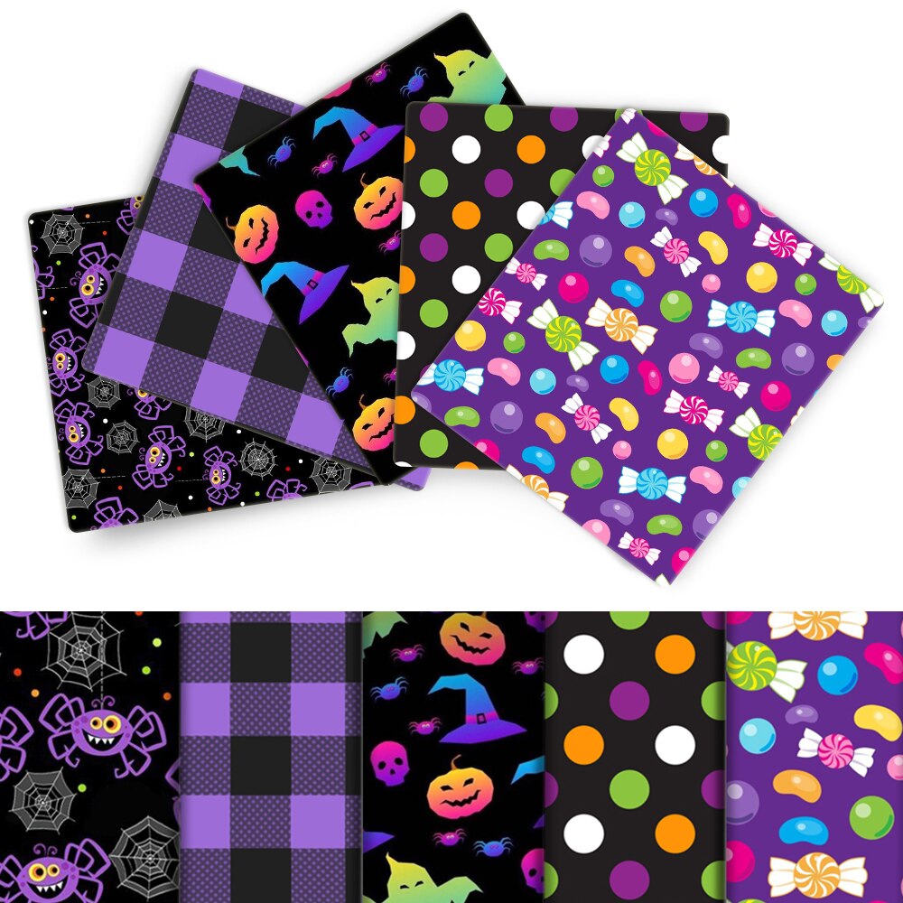 50*140cm 5 diseños/juego, medio metro Halloween poliéster algodón tela textil para el hogar costura acolchado ropa DIY,c12762: 1111731001