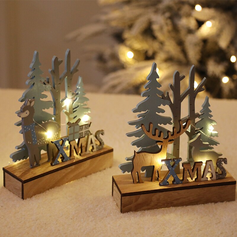 [VIP] Nordic Wooden Christmas Elk with Light Strip Desktop Ornaments Shop Layout Home Decorations Christmas