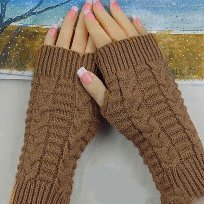 Frauen Männer Twist Häkeln Gestrickte Finger Handschuhe Kurzen Arm Ärmel Herbst Winter Dicke Weiche Warme Handschuhe Einfarbig Arm Abdeckung: dunkel Braun