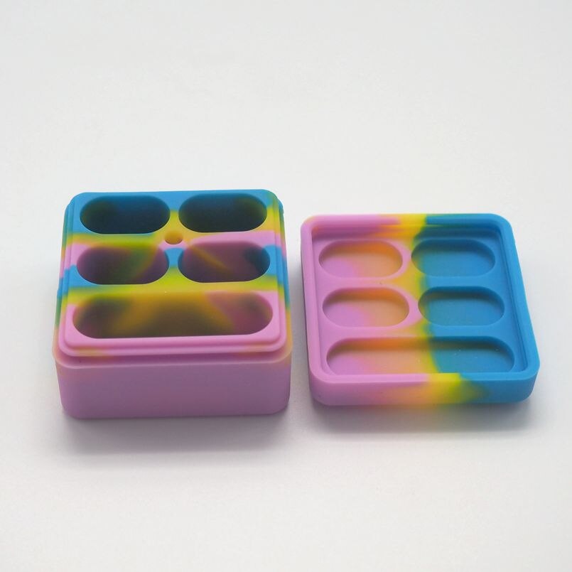 1pc 4+1 26ml Non-stick Silicone Container Colorful Food-grade Silicone Oil Box Reusable Silicone Herb Wax Jar Kitchen Gadget: Pink yellow and blue