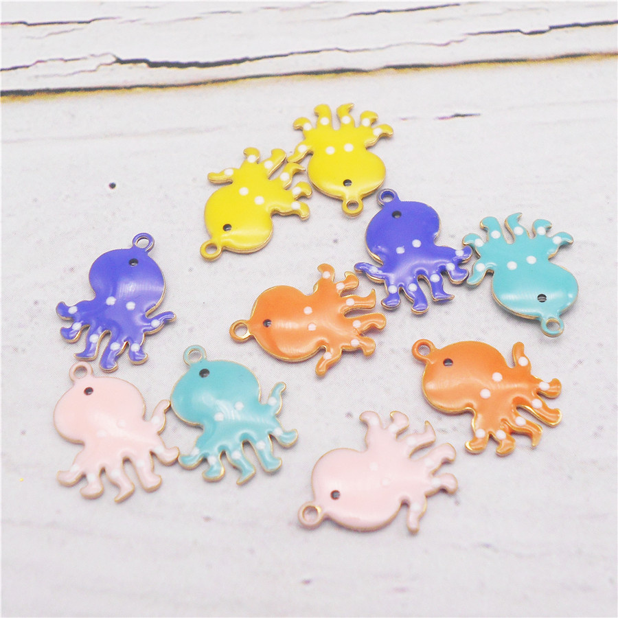 Julie Wang 5PCS 14x11mm Enamel Tiny Octopus Charms Double-sided Cartoon Copper Animal Pendant Bracelet Jewelry Making Accessory
