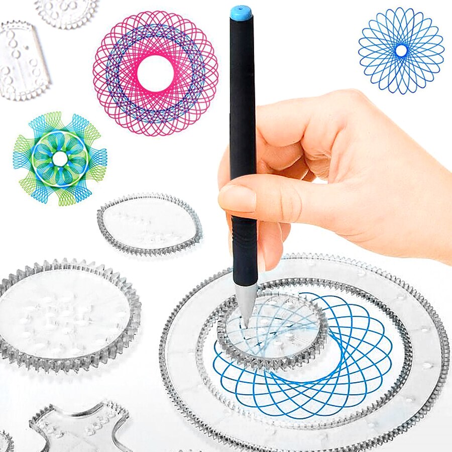 Spirograph Tekening Speelgoed Set 22Pcs Grijpende Tandwielen & Wielen Tekening Accessoires, 8 Stuks Blauw Spirograph Set Educatief Speelgoed