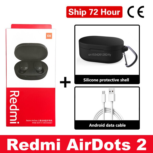 Origina Xiaomi Redmi AirDots 2 In Ear Bluetooth 5.0 Wireless Earphones With Mic Handsfree Earbuds AI Control AirDots Pro 2S 2 SE: Add cable case Black