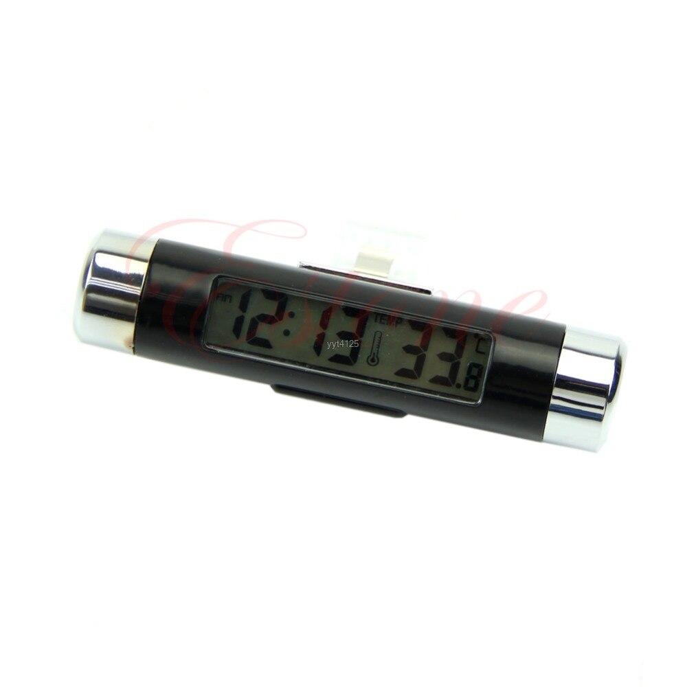 2 in1 Car Auto LCD Backlight Clip-on Digital Automotive Thermometer Clock
