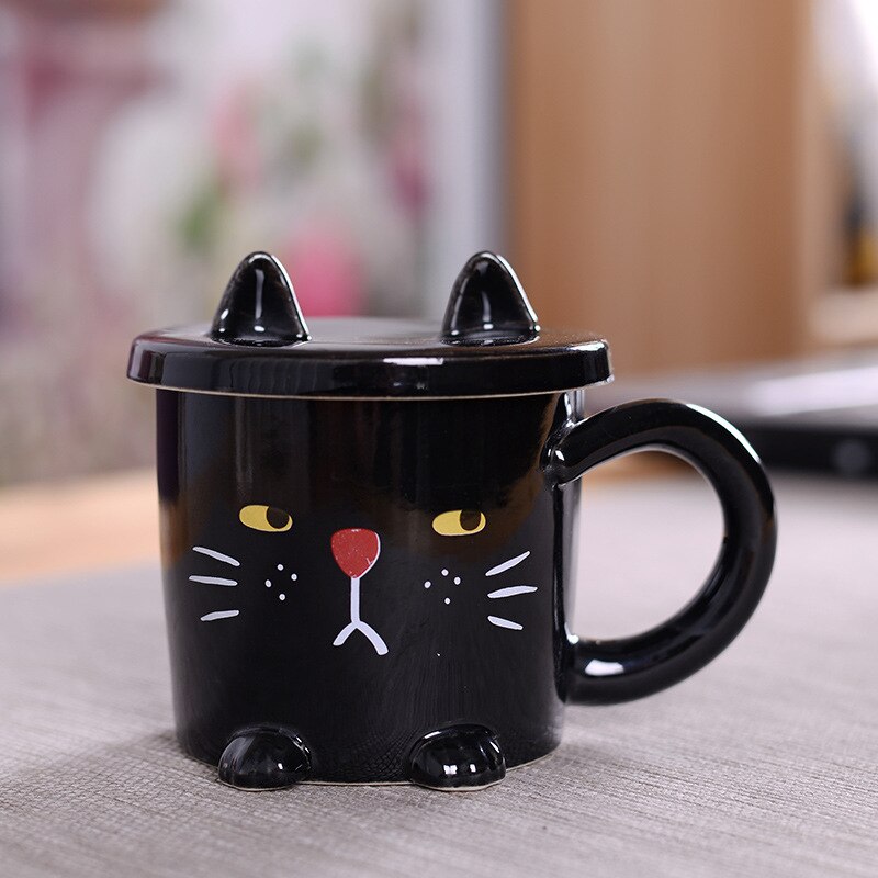 Kat tegneserie keramisk kaffekrus med låg kopholder børne drikke tumbler mælk juice tekop kopper og krus sæt: -en