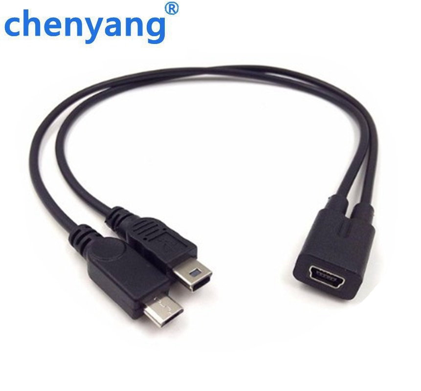Mini USB 1 to 2 Y Splitter Cable, USB 2.0 Mini 5-Pin Female to Male + Micro USB Male Converter High Speed Charging Cable Cord
