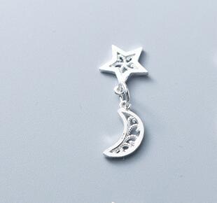 Pingente vazado de prata esterlina 925, estrela + lua conjunto charmoso da moda mulheres deoração s925 acessórios pequenos de joias faça você mesmo: silver 1pcs