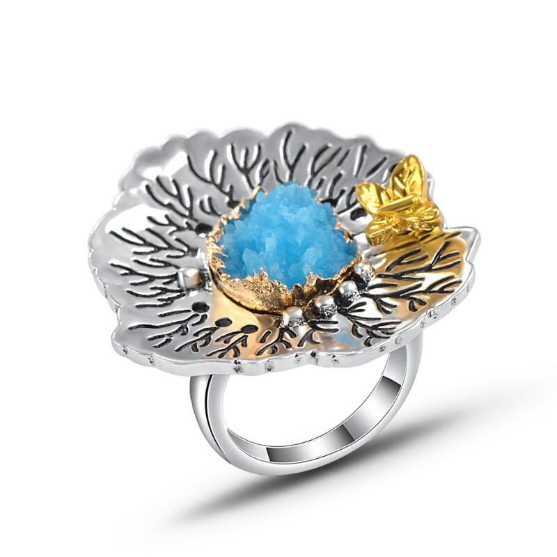 Neue Vintage Böhmischen Aussage Schmuck Rot Blau Kristall Große Blume Schmetterling Ringe für Frauen Engagement Hochzeit Party Ringe