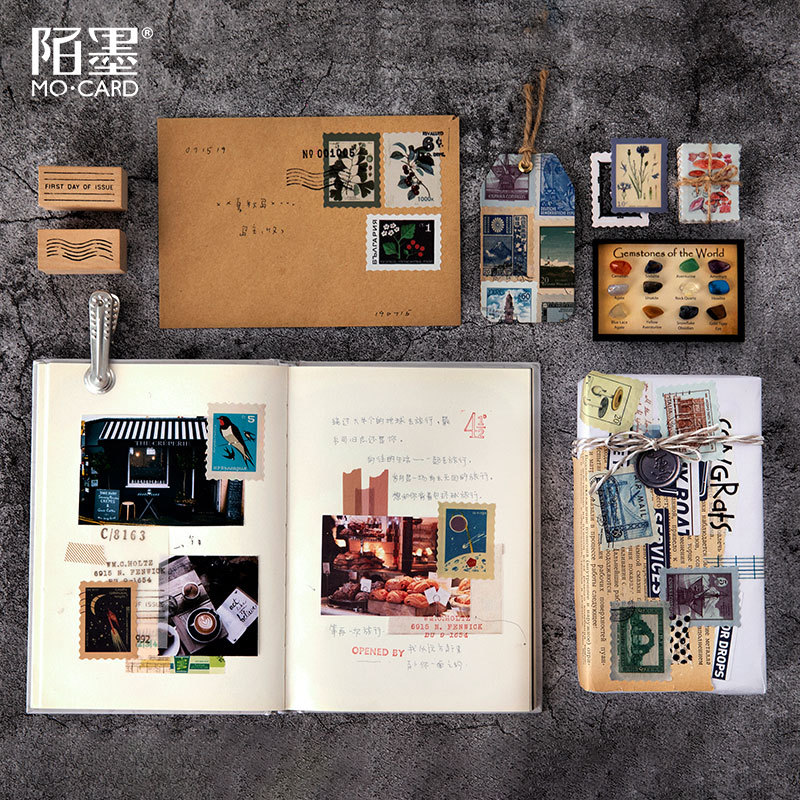 46pcs/pack Museum Series Journal Decorative Stickers Scrapbooking Stick Label Diary Album Stationery Retro Stamp Plant Sticker