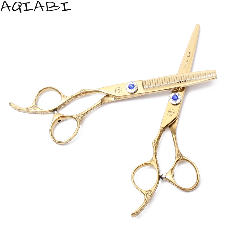 A8002 6.0 '' lefty 440c aqiabi guld klippesaks tyndere saks frisør saks hår saks klipning sæt