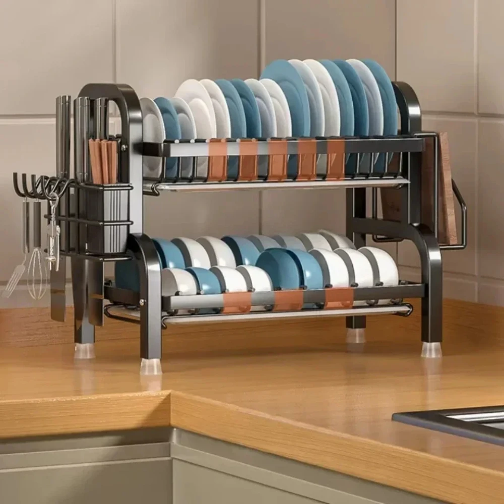 Étagère à vaisselle de cuisine, bols et baguettes à plusieurs étages, placard de rangement, égouttoir en acier inoxydable, étagère de rangement de Style rétro